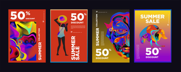 Vector Summer sale 50% discount poster design template for fashion,music,game, and travel