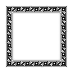 rectangle frame with seamless meander pattern. greek key. greek fret repeated motif. meandros decorative border. vector border. simple black and white background. geometric shapes. classic ornament