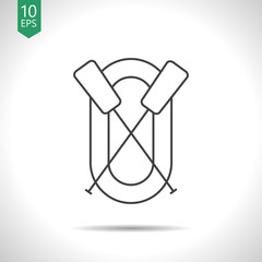 rafting infatable boat with oars illustration. Sport and traveling vector icon