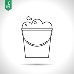 Bucket with foam illustration. Floor washing flat vector icon