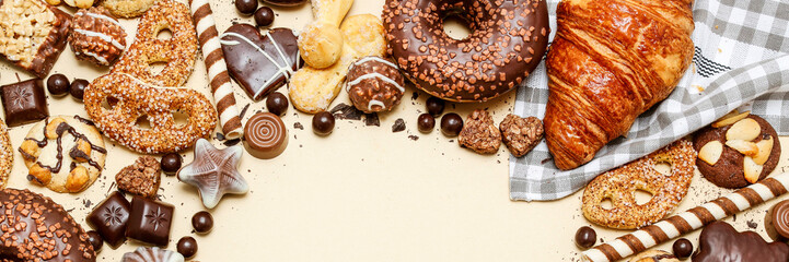 Mix of sweets: cookies, chocolates and pralines.