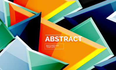 Glossy mosaic style geometric shapes - squares and triangles on black