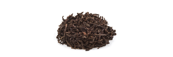 Dried tea poured a slide on a white background. Is isolated.