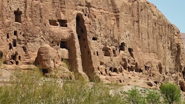 Bamyan, Afghanistan. This world heritage site is located in the Bamyan Valley of Afghanistan. Part of this site was destroyed in 2001 by the Taliban.