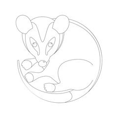  cartoon opossum, vector illustration, lining draw