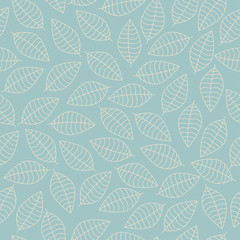 Fototapeta na wymiar Vector seamless pattern with white leaves silhouettes on a blue background