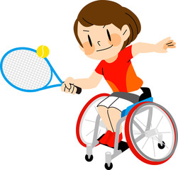 障害者スポーツ　車いすテニスをする女性
