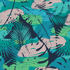Seamless exotic pattern with tropical plants. Vector background. © Nadia Grapes