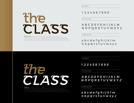 Elegant alphabet letters fonts set. Exclusive letters corporate identity. Typography font classic regular, italic and numbers. vector illustration
