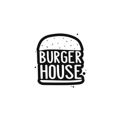 The inscription - burger house. It can be used for sticker, patch, phone case, poster, t-shirt, mug etc.