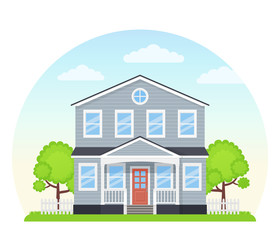 House exterior front view. Vector illustration. Flat design.