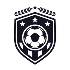 Football flat icon, soccer ball, shield with stars and laurel wreath. Sport games. Vector illustration, isolated on white background. For design logo, emblem, symbol, sign, badge, label, stamp. © chuprakov_yuri