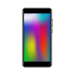 A smartphone, a mobile phone, realistic with a camera and a color screen.  Isolated on white background. Vector illustration.