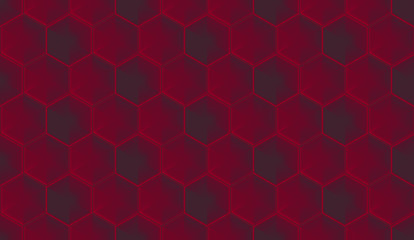 3d rendeirng. seamless dark red color hexagonal shape tile pattern design wall background.