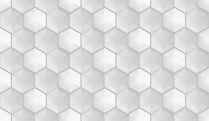3d rendering. Seamless modern gray hexagonal shape pattern tile design wall texture background.