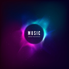 Radial sound wave curve with light particles. Colorful equalizer visualisation. Abstract colorful cover for music poster and banner. Vector illustration background
