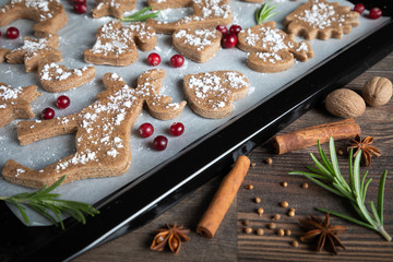 Christmas homemade ginger cookies, small funny animal figurines