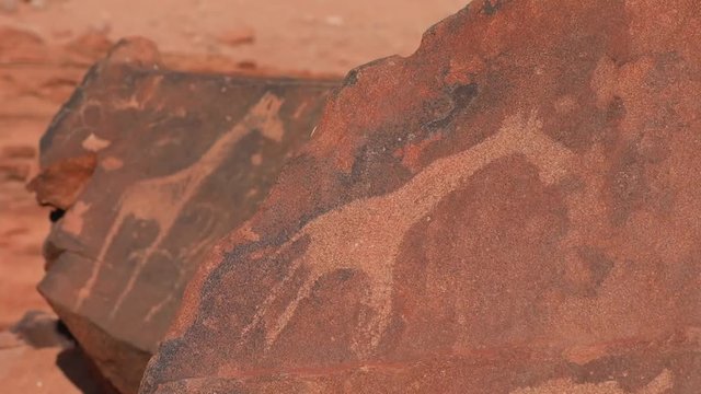 Rock cravings petroglyphs at Twyfelfontein in Damaraland Namibia