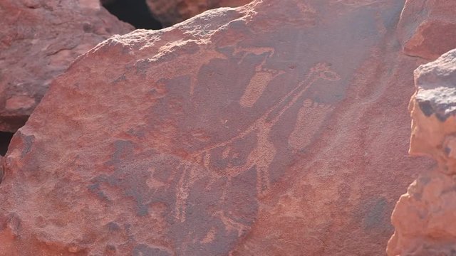 Rock cravings petroglyphs at Twyfelfontein in Damaraland Namibia