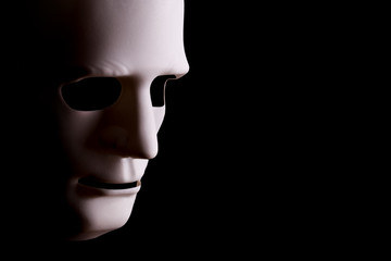 Blank robotic face on black background