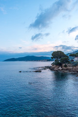 Mirror Still Mediterranean Sea on the Southern Italian Coast at Sunrise