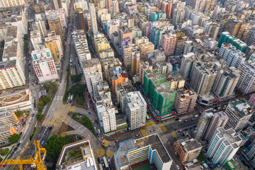 Sham Shui Po, Hong Kong 18 March 2019: Top view of Hong Kong downtown
