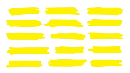 Highlight line. Marker color stroke, brush pen hand drawn underline. Abstract pencil texture paint drawn collection. Vector permanent marker yellow line set - obrazy, fototapety, plakaty