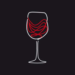 Vector abstract glass of wine, drawing with lines