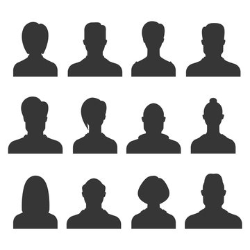 Silhouette avatar set. Person avatars office professional profiles anonymous heads female male faces portraits vector icons. Black personas isolated standing heads