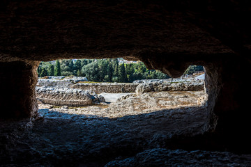From Inside Cave at the Ancient Archeological Park in Syracuse, Sicily, Italy