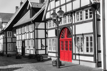 Street with old half timbered houses in Rheda, Germany © venemama