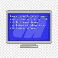 Blue computer screen with text icon in cartoon style isolated on background for any web design 