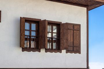 Perspective shoot of facade wooden window old house in Safranbolu