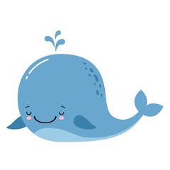 Leuke grappige walvis, print afbeelding, vectorillustratie