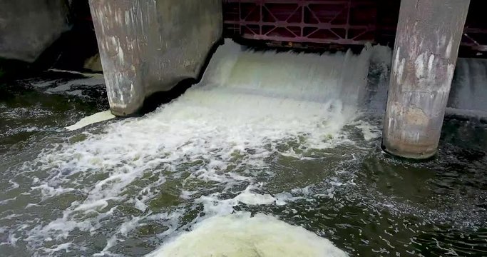 view from the top of the mini hydro station in the village, 4k video