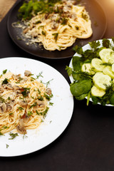 Close-up of a delicious and hearty dinner on a black background