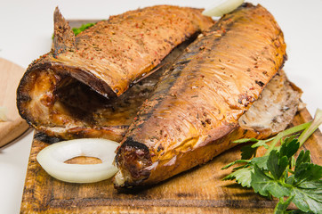 smoked fish with greens