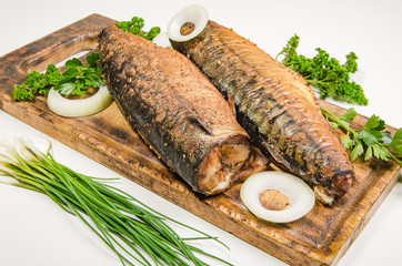 smoked fish with greens