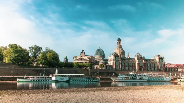 Time Lapse of inner city Dresden with Frauenkirche in Germany