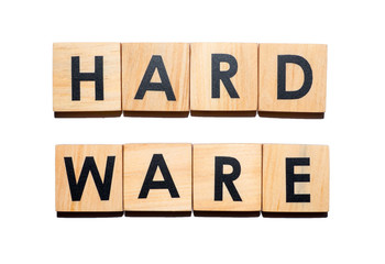 HARDWAREt text on wooden cubes on white  background - Image