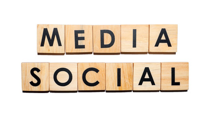 MEDIA SOCIAL text on wooden cubes on white  background - Image