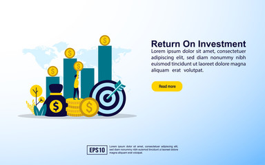 Return On Investment concept with icon and character. Template for web landing page, banner, presentation, social media, poster, advertising, promotion