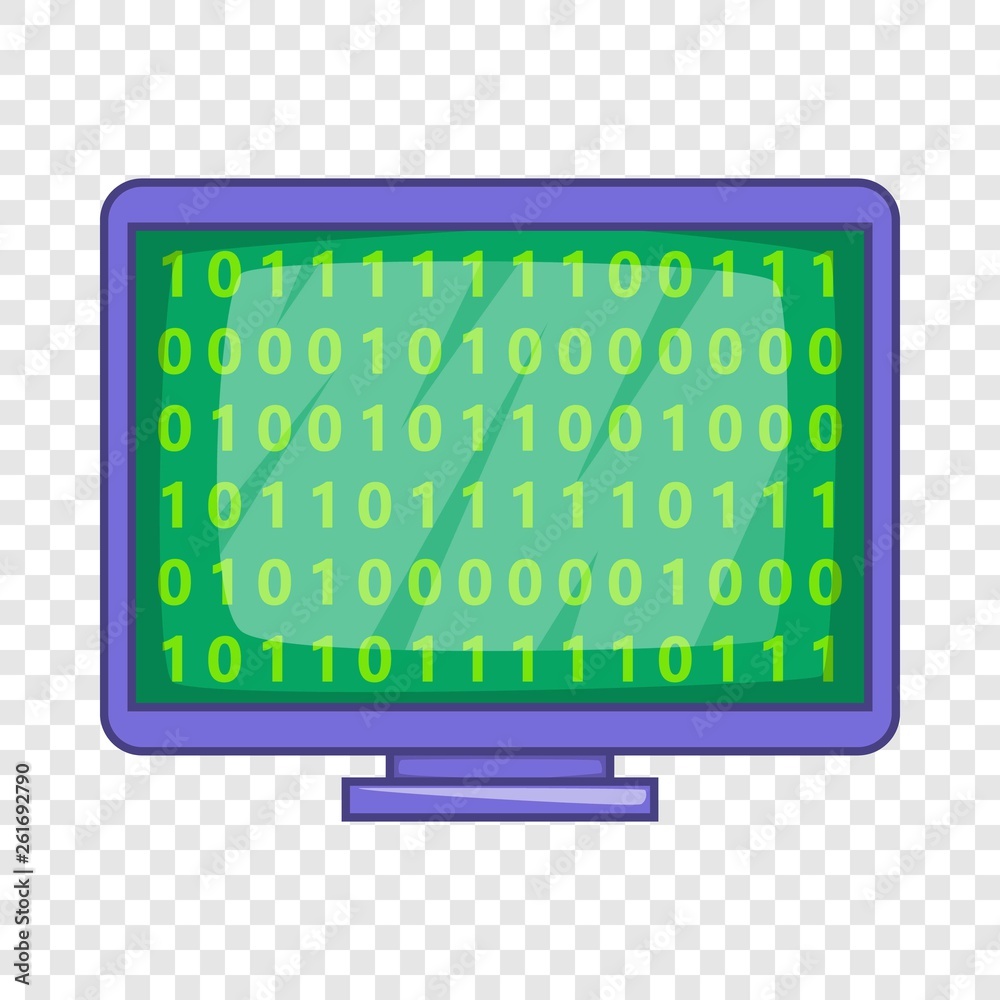 Poster binary code on screen icon in cartoon style isolated on background for any web design