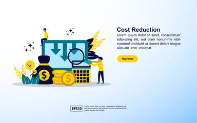 Cost reduction concept. Business cost reduction concept illustration of business team sitting on the big arrow. Template for web landing page, banner, poster, advertising, promotion