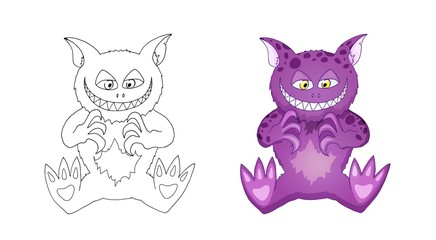 Cat like demon cartoon character for kid isolated on white background