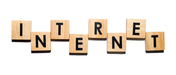 INTERNET  text on wooden cubes on white  background - Image