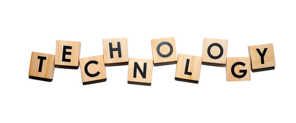 TECHNOLOGY text on wooden cubes on white  background - Image