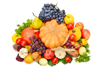 Fruits and vegetables isolated on a white background.