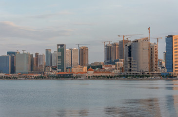 Luanda bay and seaside promenade at sunset, Marginal of Luanda capital city of Angola- skyline