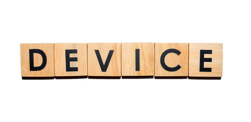 DEVICE text on wooden cubes on white  background - Image